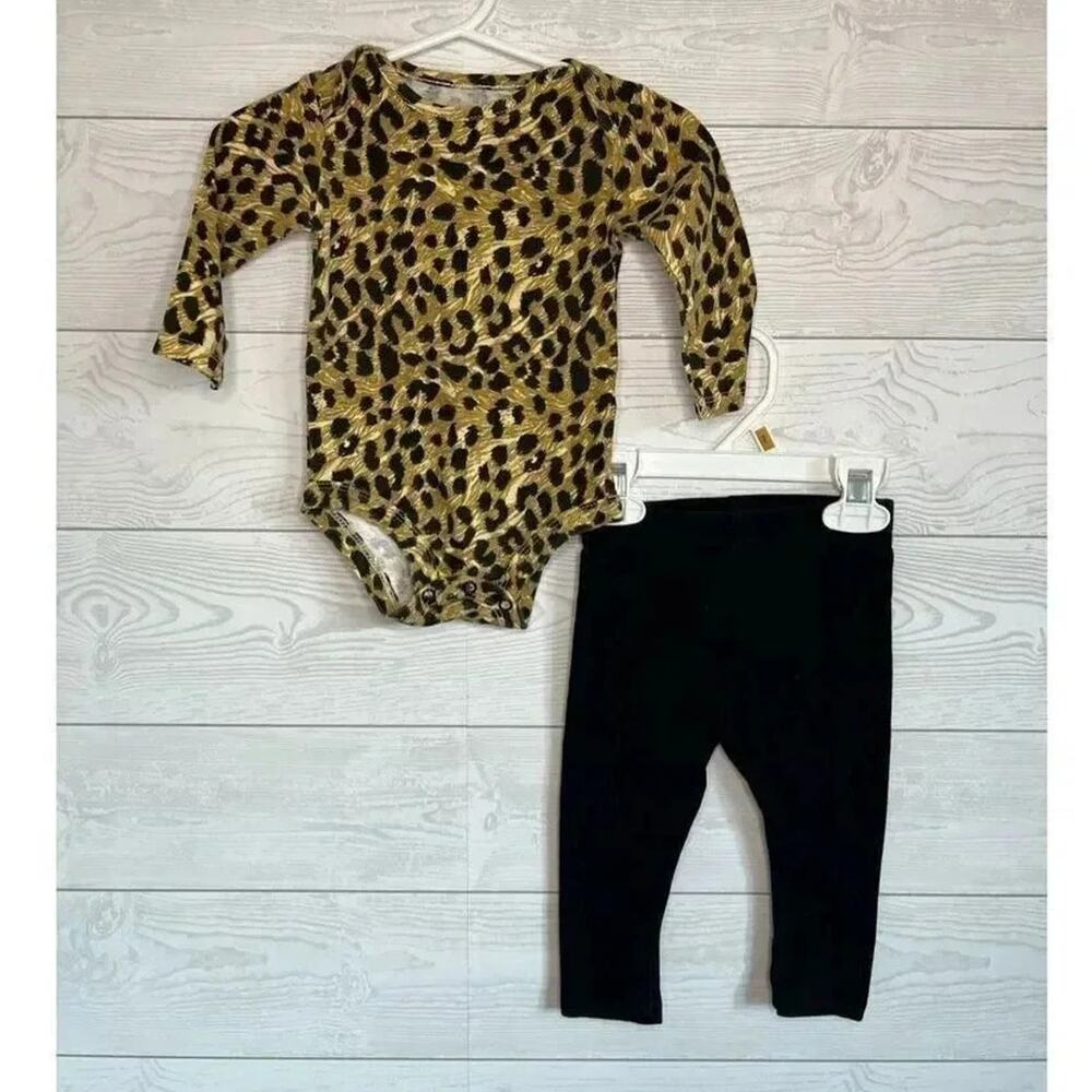 Baby Starters Long sleeve animal print onesie/ black Okie Dokie pants Size 9 mo